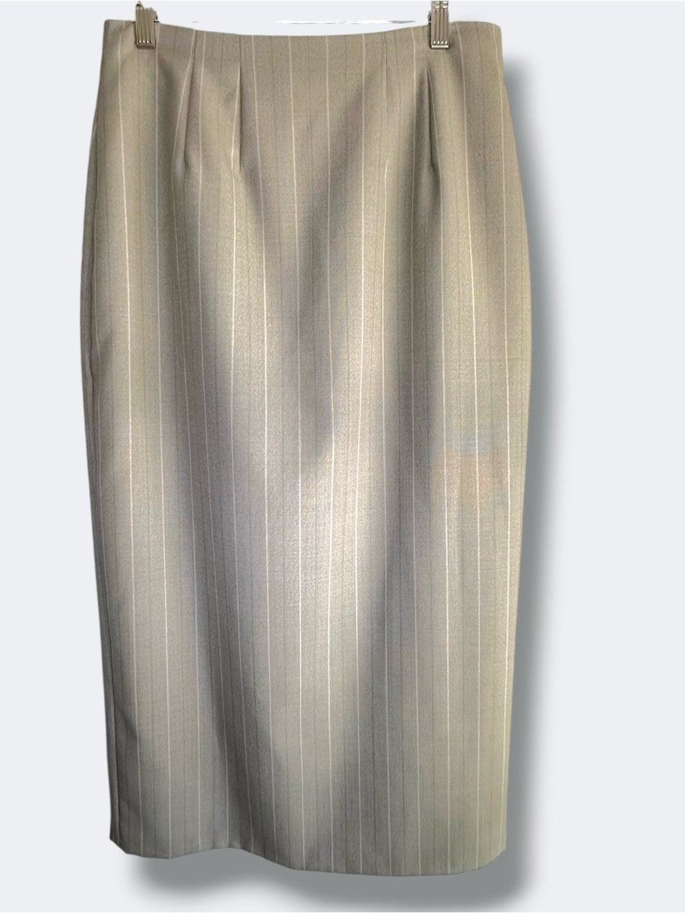 Vintage 1994 Marks & Spencer Sage Grey Wool Pinstripe Midi Skirt - Size 10 / M - Picture 9 of 16